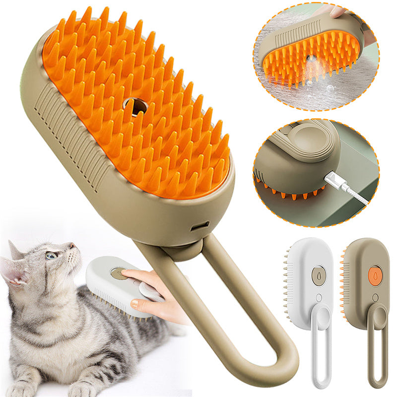 **3-in-1 Steamy Pet Brush **Electric spray grooming brush for cats & dogs—removes loose hair, reduces shedding, and gently massages for a clean, happy coat.
