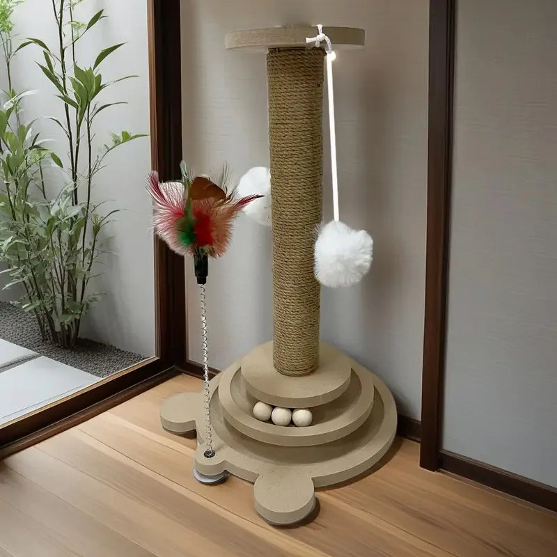 Interactive Wooden Cat Scratcher & Ball Toy