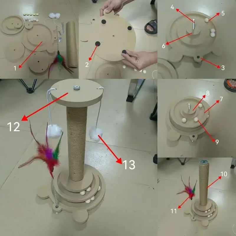 Interactive Wooden Cat Scratcher & Ball Toy