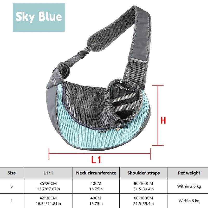 **Dog Sling Carrier** – Breathable mesh crossbody bag for puppies and cats, perfect for hiking, camping, and travel.