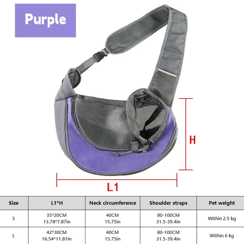 **Dog Sling Carrier** – Breathable mesh crossbody bag for puppies and cats, perfect for hiking, camping, and travel.