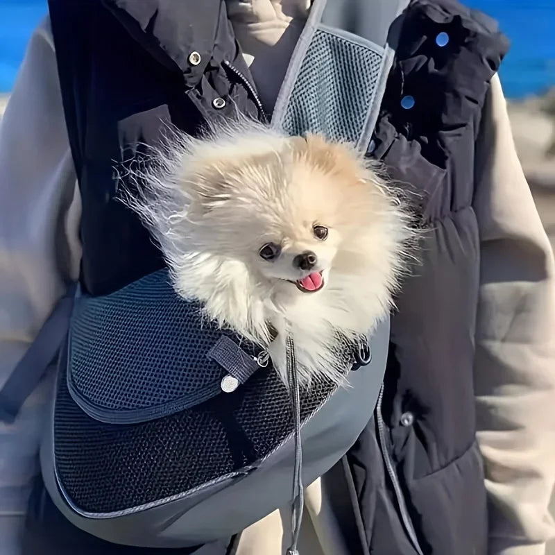 **Dog Sling Carrier** – Breathable mesh crossbody bag for puppies and cats, perfect for hiking, camping, and travel.